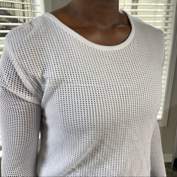 Revolve LACAUSA Open Weave Henley Scoop Neck Sweater Top - Picture 10 of 13